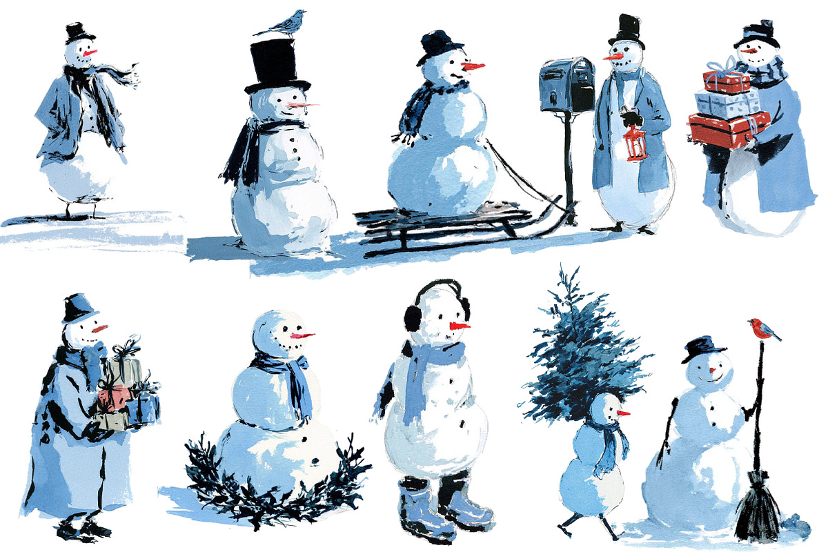 Vintage Snowman Clipart Sublimation, an Illustration by Designworld (Photo 2 of 4)