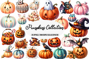 Halloween Pumpkins Collection Clipar, an Illustration by Daily.Designs