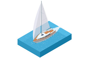 Isometric sailing yacht moving on, a Transportation Illustration by Golden Sikorka