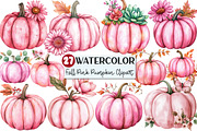 Fall Pink Floral Pumpkin Clipart, an Illustration by Rose Art (Thumbnail 1 of 4)