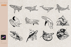 Whale Line Art Stamps Minimal Tattoo