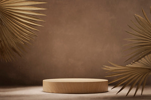 Natural wood podium with dry palm, a Nature Photo by hitdelight