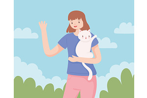 cute girl holding cat, a Person Illustration by studiogstock