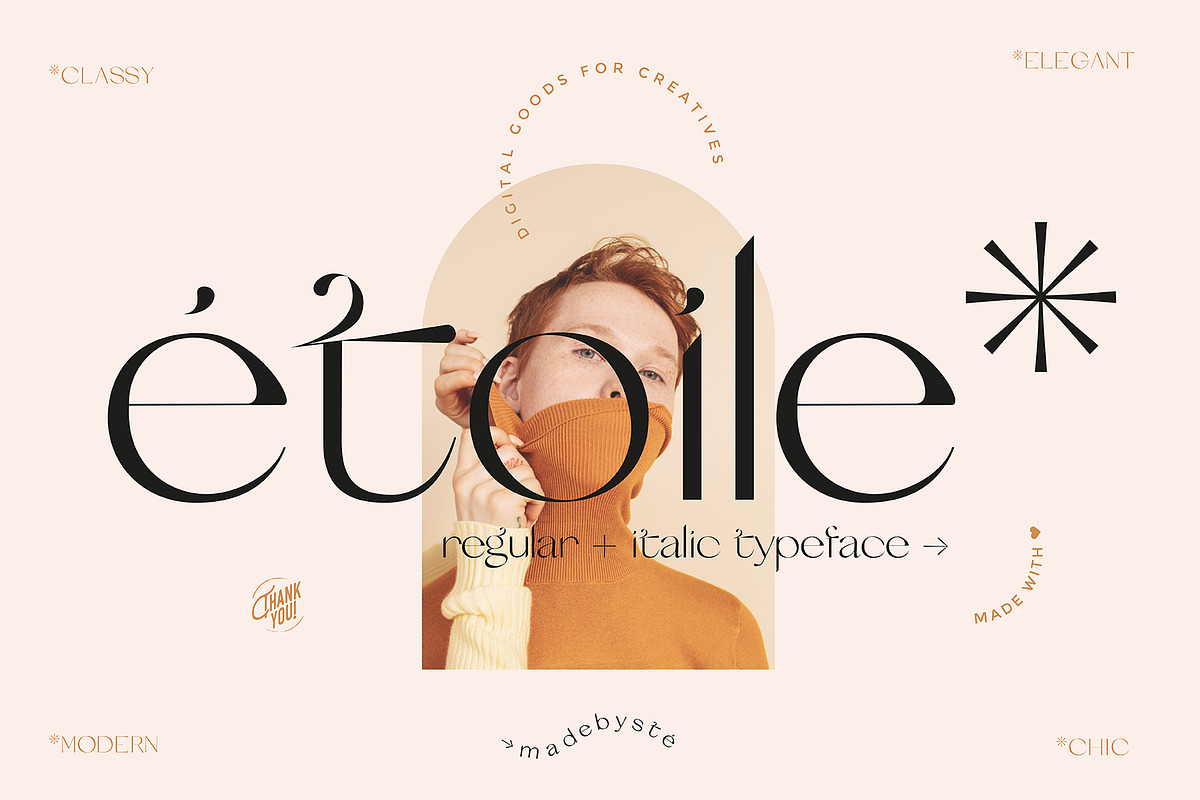 ETOILE* — MODERN REGULAR + ITALIC, a Sans Serif Font by Madebysté. (Photo 1 of 9)