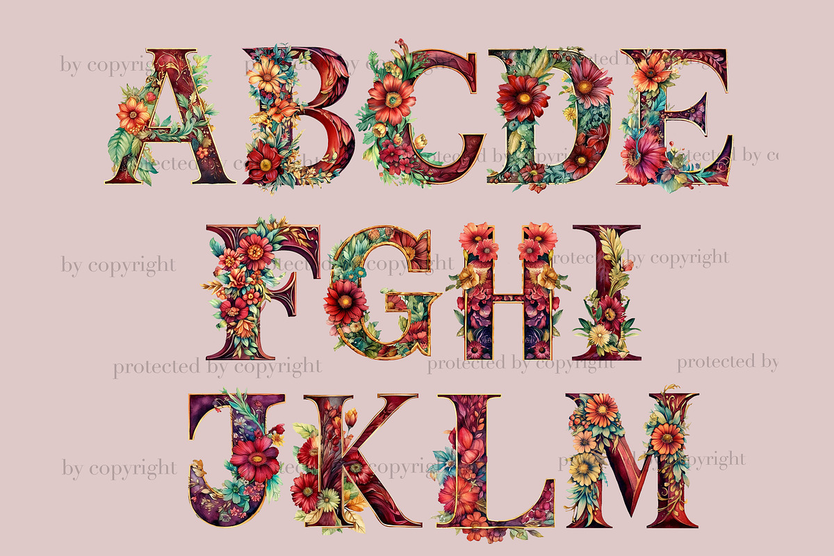 Bohemian Alphabet | Wedding Clipart, a Decorative Illustration by GlamArtZhanna (Photo 2 of 5)