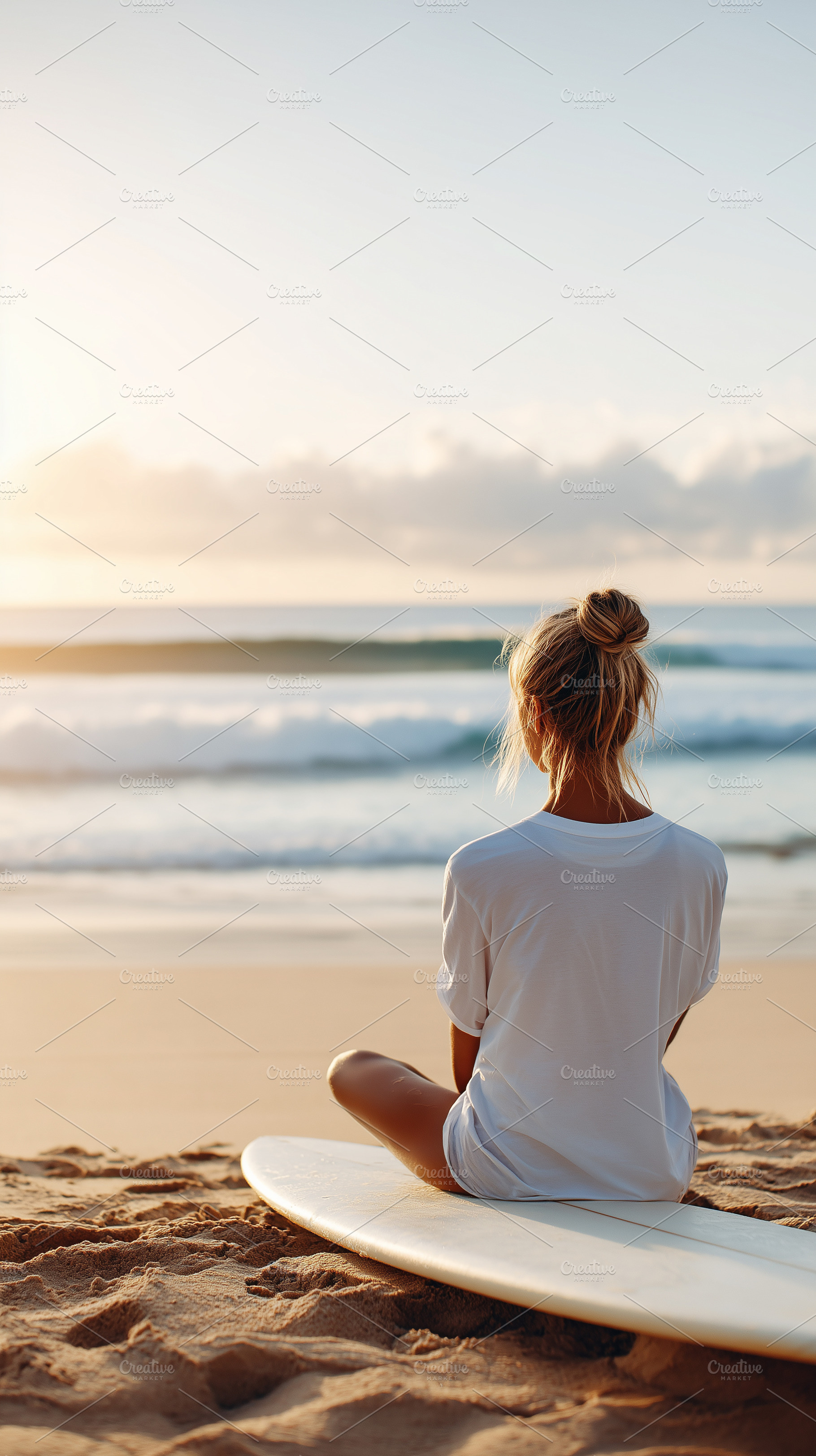 Rear view on a woman sits on beach, a Person Photo by MistyDay