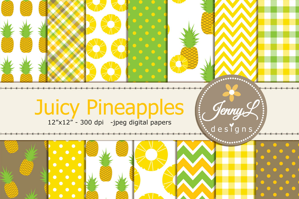 Juicy Pineapples Digital Papers, a Pattern Graphic by JennyL Designs (Photo 1 of 4)