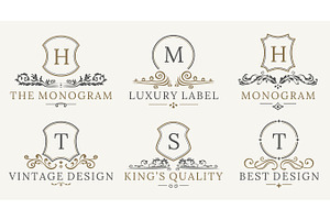 Retro Royal Vintage Shields Logotype set. Vector calligraphyc Luxury logo design elements. Business signs, logos, identity, spa, hotels, badges, a Decorative Illustration by the8monkey