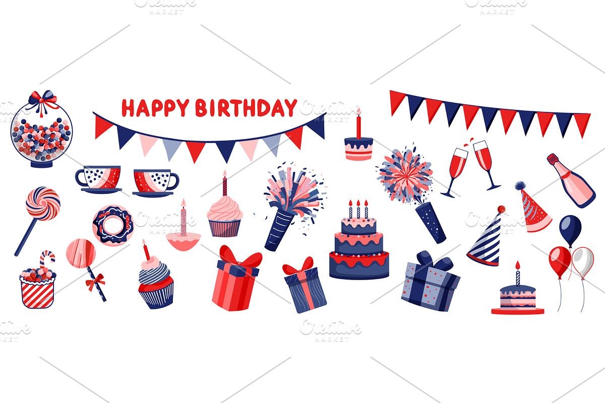 Happy Birthday Vector Set, an Object Illustration by alexdndz
