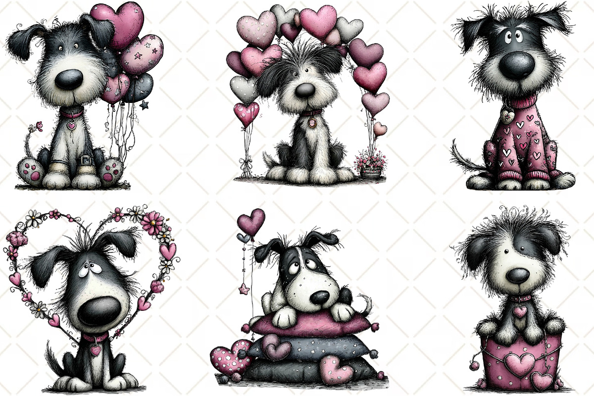 Whimsical Valentines Dog Clipart, an Animal Illustration by Black Bird Studio (Photo 3 of 6)