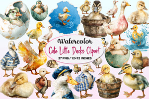 Watercolor Cute Little Ducks Clipart, a Graphic by CitraGraphics