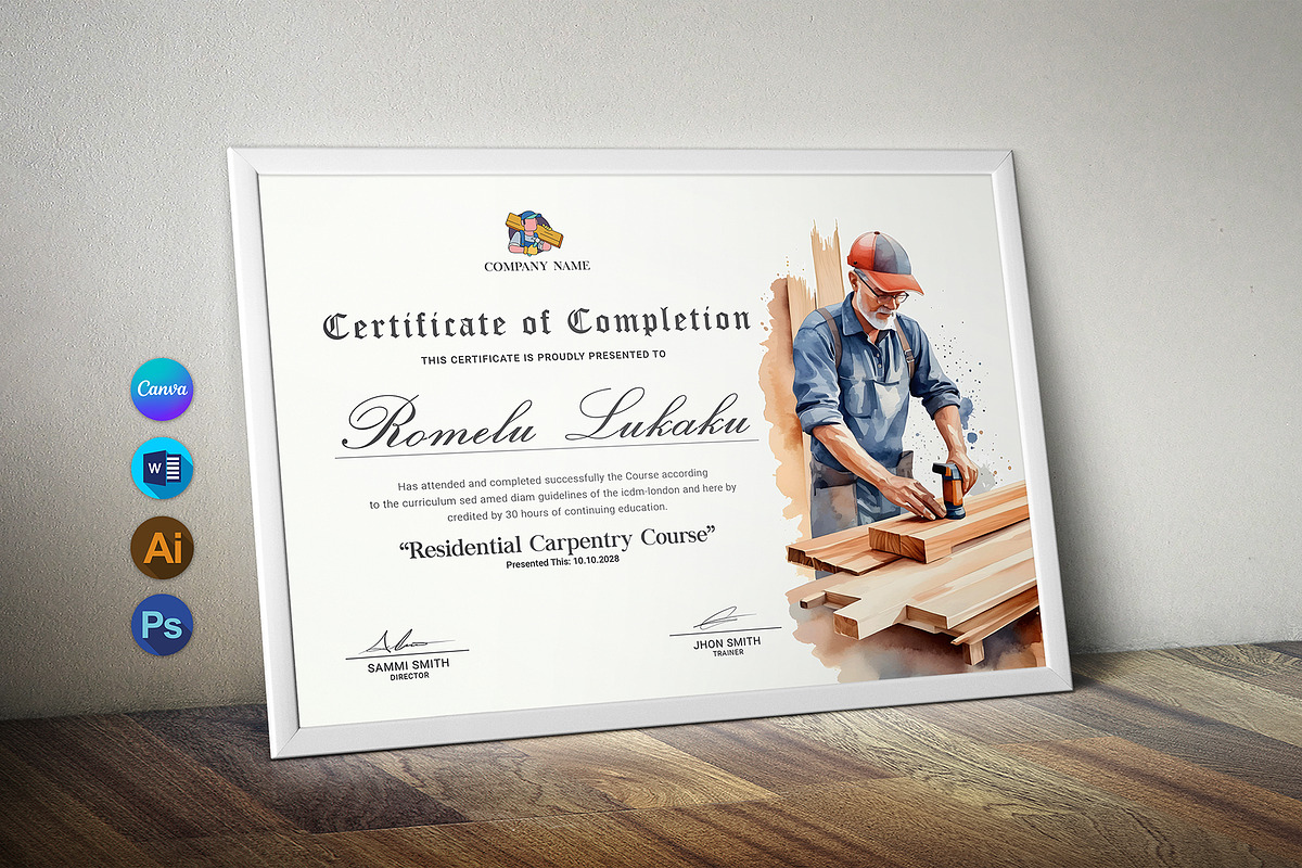 Carpenter Training Certificate, a Stationery Template by DesignDevisers (Photo 1 of 10)