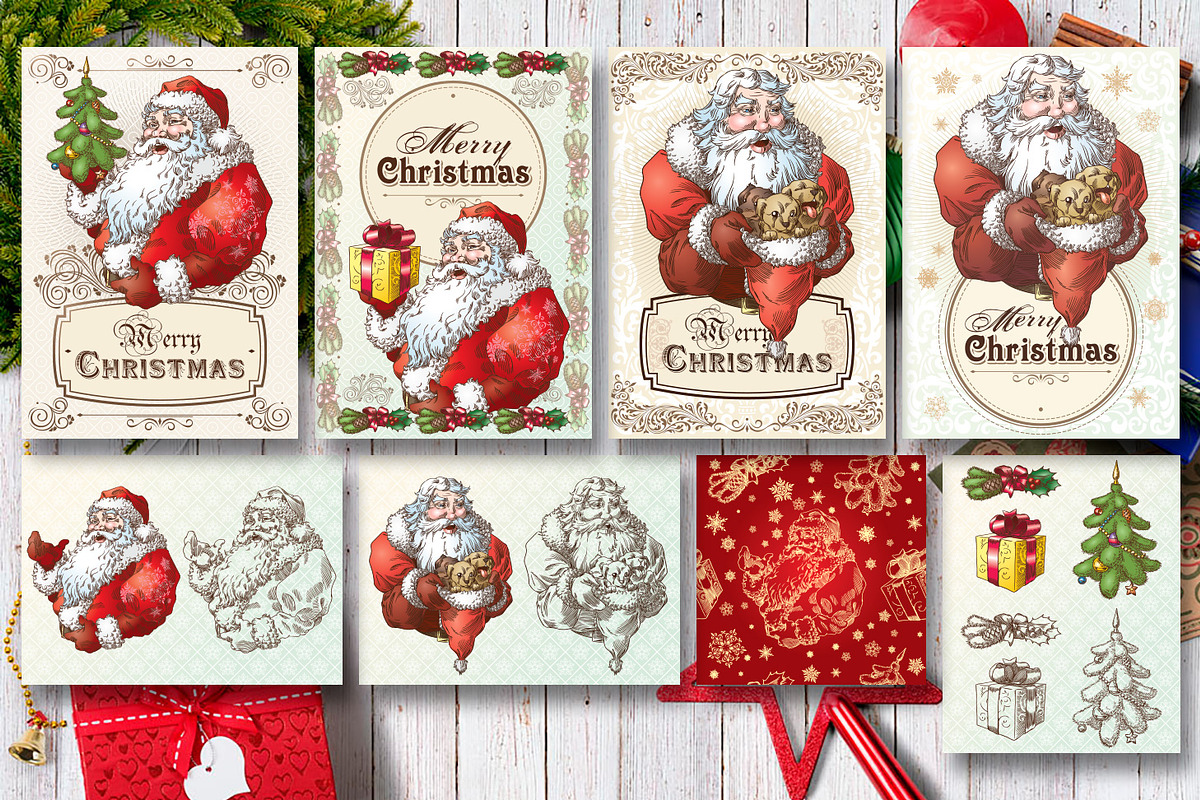 Vintage Santa Claus and objects, a Card Template by inshader (Photo 1 of 6)