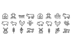 Farm icons representing agriculture, an Animal Illustration by ZinetroN