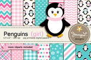 Penguin Girl Digital Paper & Clipart, a Pattern Graphic by JennyL Designs (Thumbnail 1 of 4)