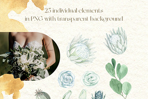 White Proteas And Eucalyptus Boho