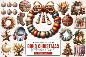 Boho Christmas Decor Clipart, an Illustration by RobertsArt