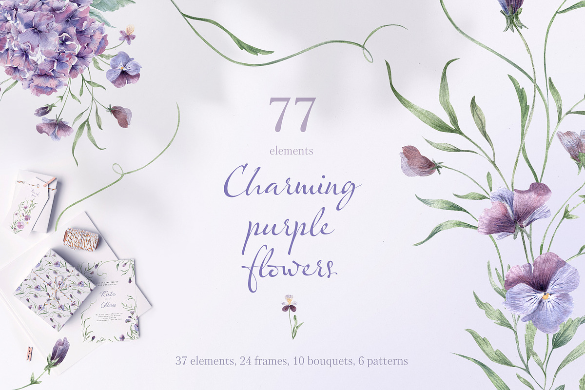 Charming purple pansies, hydrangea, an Illustration by astelenadesign (Photo 1 of 12)
