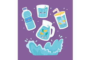 drink water stickers, a Food Illustration by studiogstock