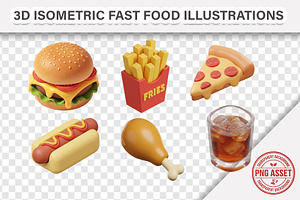 3D Isometric Fast Food Items - PNG
