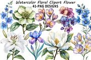 Watercolor Floral Clipart Flower, an Illustration by Daily.Designs (Thumbnail 1 of 8)