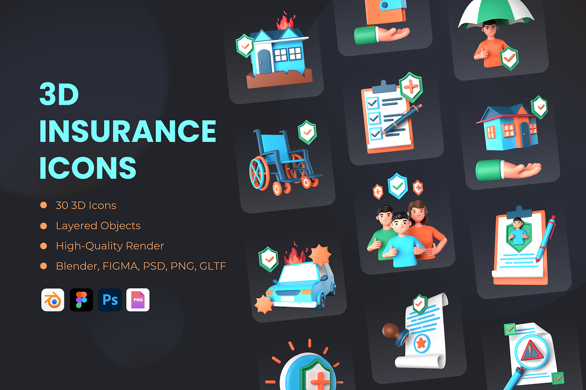 3D Insurance Icons, a 3D by Flat Icons (Photo 1 of 8)