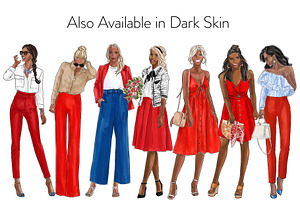 Girls In Red - Light Skin Clipart