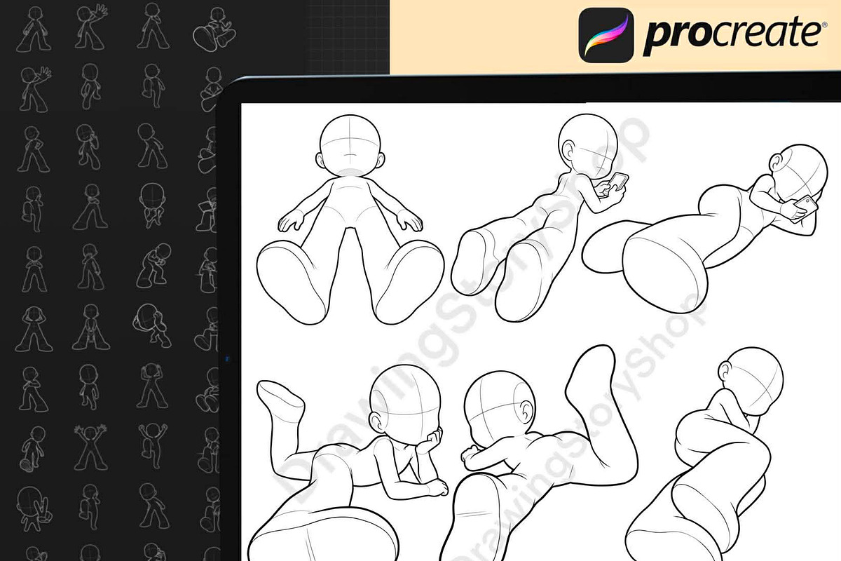 Procreate Foreshortening Chibi Pose, a Brush Add-On by DrawingStoryShop (Photo 2 of 6)