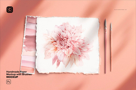 Handmade Paper Mockup with Brushes, a Product Mockup by Custom Scene