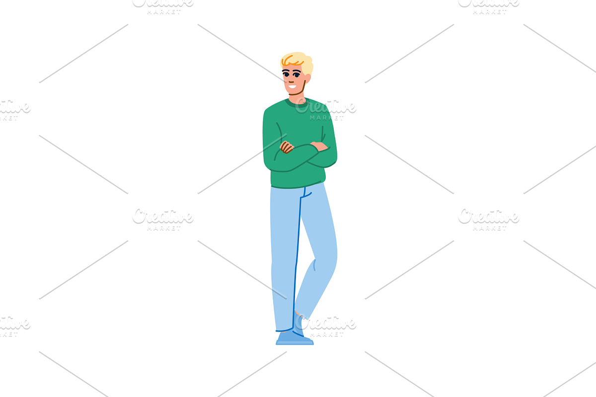 Young man smiling and crossing arms, a Person Illustration by pikepicture