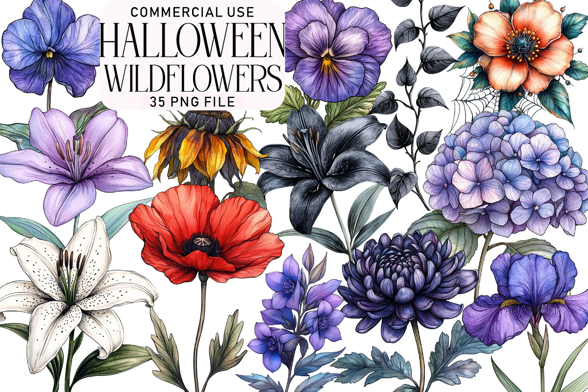 Goth Halloween Wildflowers Clipart, an Illustration by Daily.Designs (Photo 1 of 5)