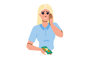 Worried woman holding banknotes and, a Finance Illustration by pikepicture