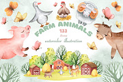 FARM ANIMALS watercolor set, an Animal Illustration by LenArt (Thumbnail 1 of 17)