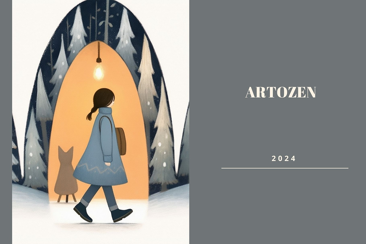 8 Christmas cute girl grey trees, a Seasonal Illustration by ARTOZEN DIGITAL (Photo 7 of 15)