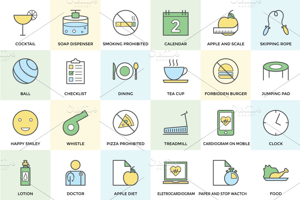 100+ Fitness and Health Icon Set preview 3