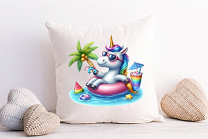 Funny Unicorn In Pool Party Clipart