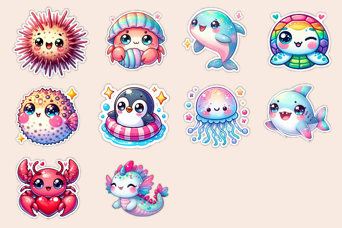 Kawaii Sea Animals Clipart, Stickers, an Icon by Dream Creation (Photo 5 of 5)