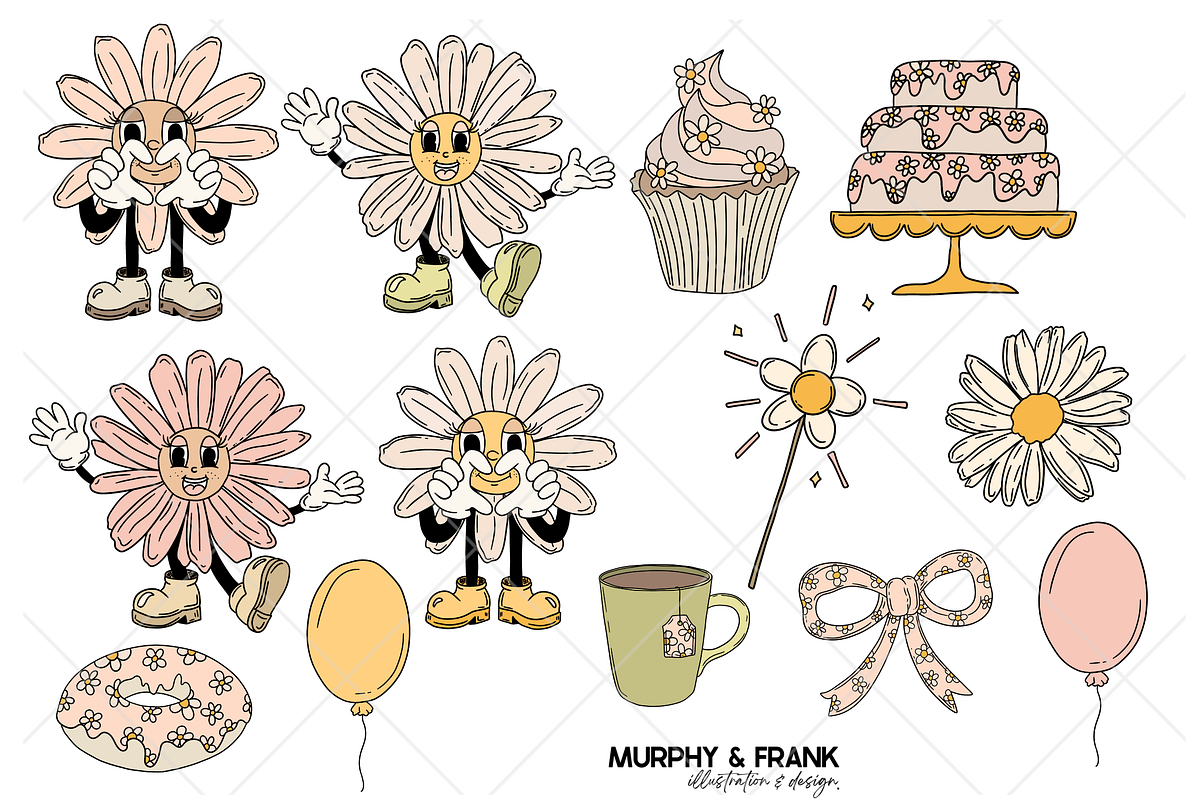 Groovy Retro Daisy Clipart Bundle, a Graphic by Murphy & Frank (Photo 6 of 9)