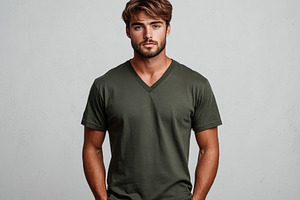 Young man poses confidently in a pla, a Photo by Tanuart