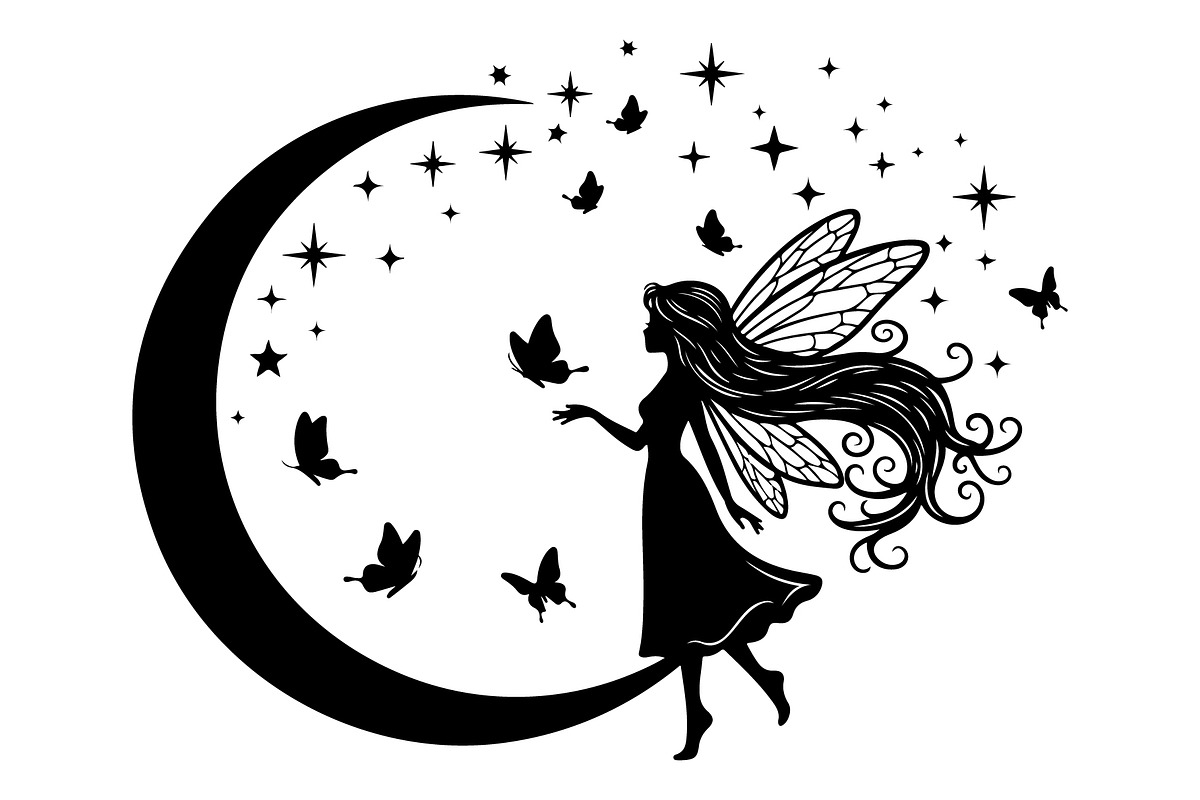 Fairy Moon Butterfly Silhouette, an Object Illustration by Gaye Art (Photo 11 of 31)