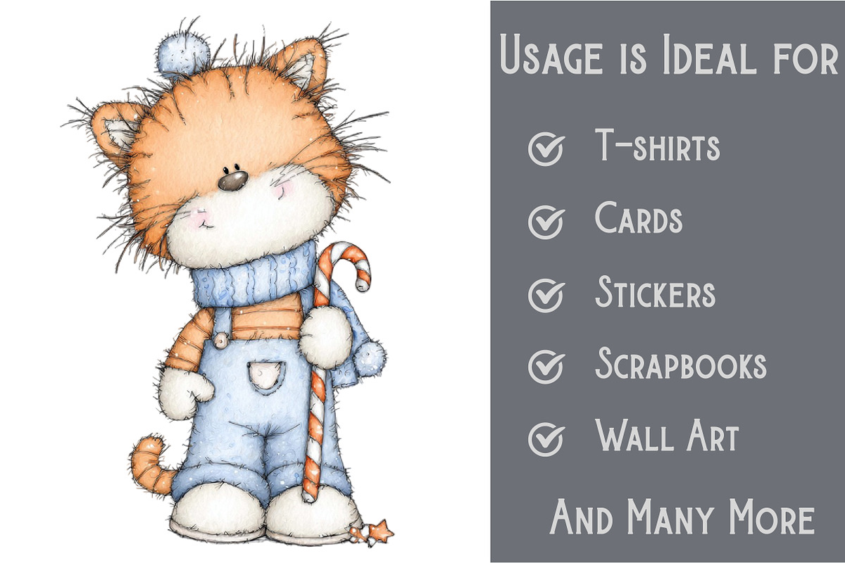 Whimsical Christmas Cute Cat Clipart, an Illustration by Pixels.Craft (Photo 3 of 6)