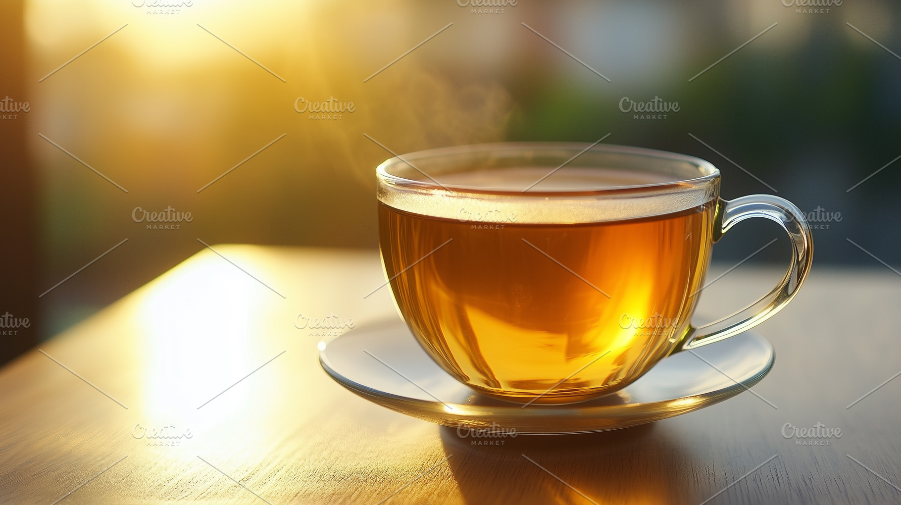 Clear glass cup of hot tea sits on, a Food & Drink Photo by MistyDay