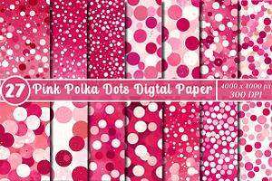Pink Polka Dots Digtal Paper, a Pattern Graphic by SinaCreation