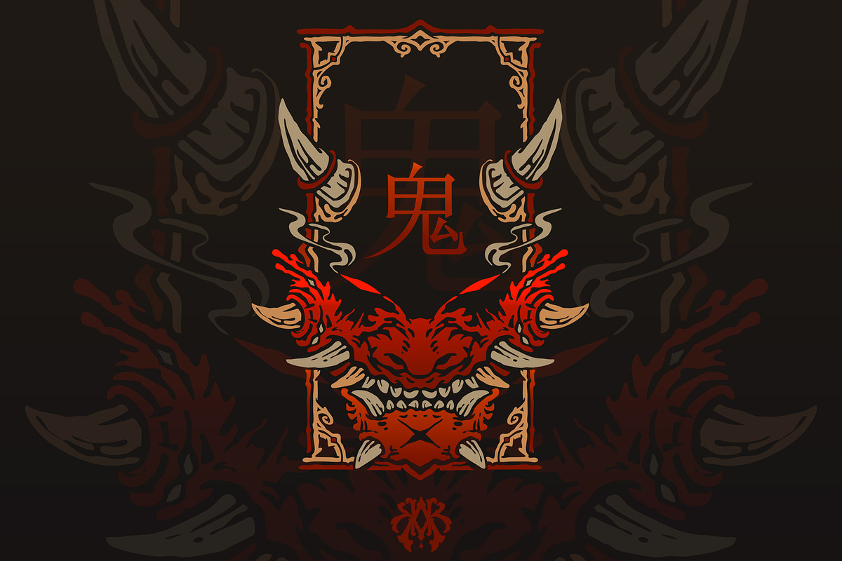 Oni ghost japanese style frame, an Object Graphic by Krizvector Artwork Shop (Photo 1 of 4)