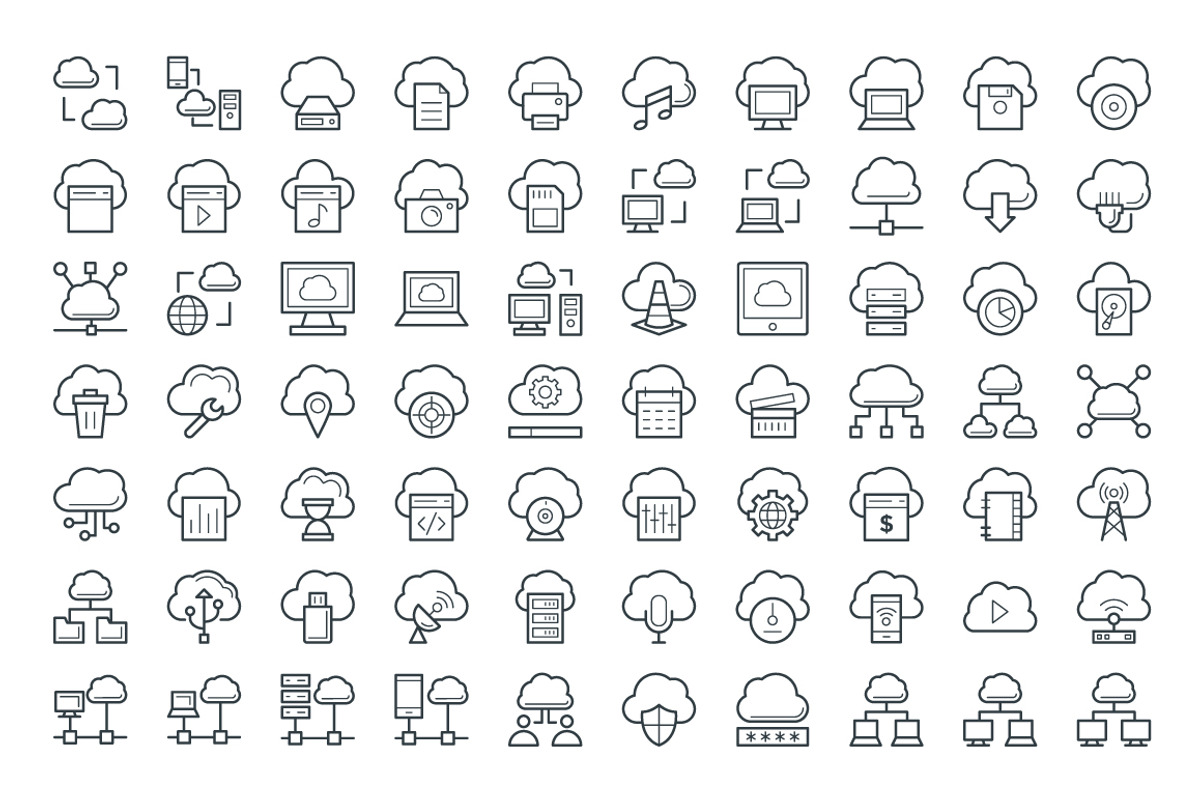 75 Cloud Computing Vector Icons, an Outline Icon by Vectors Market (Photo 2 of 2)