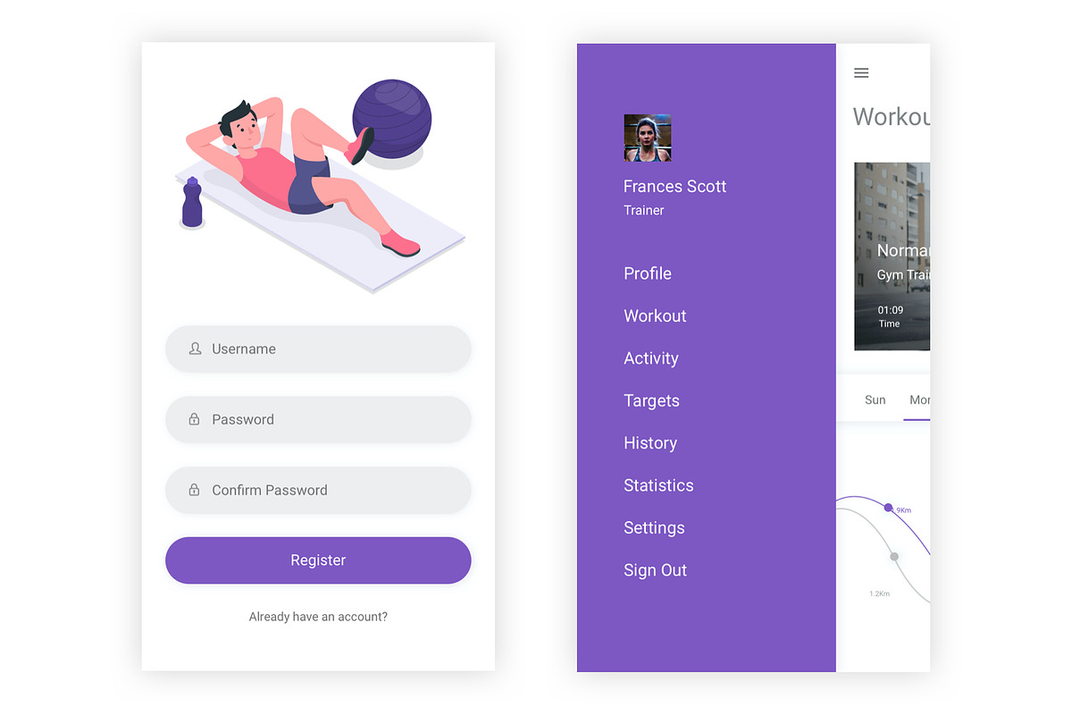 Fitness & Gym Workout Adobe XD App, an UI Kit Template by themelove (Photo 6 of 9)