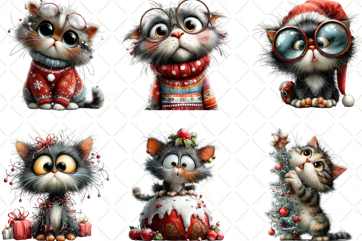 Quirky Christmas Cats Clipart, an Illustration by Black Bird Studio (Photo 5 of 6)