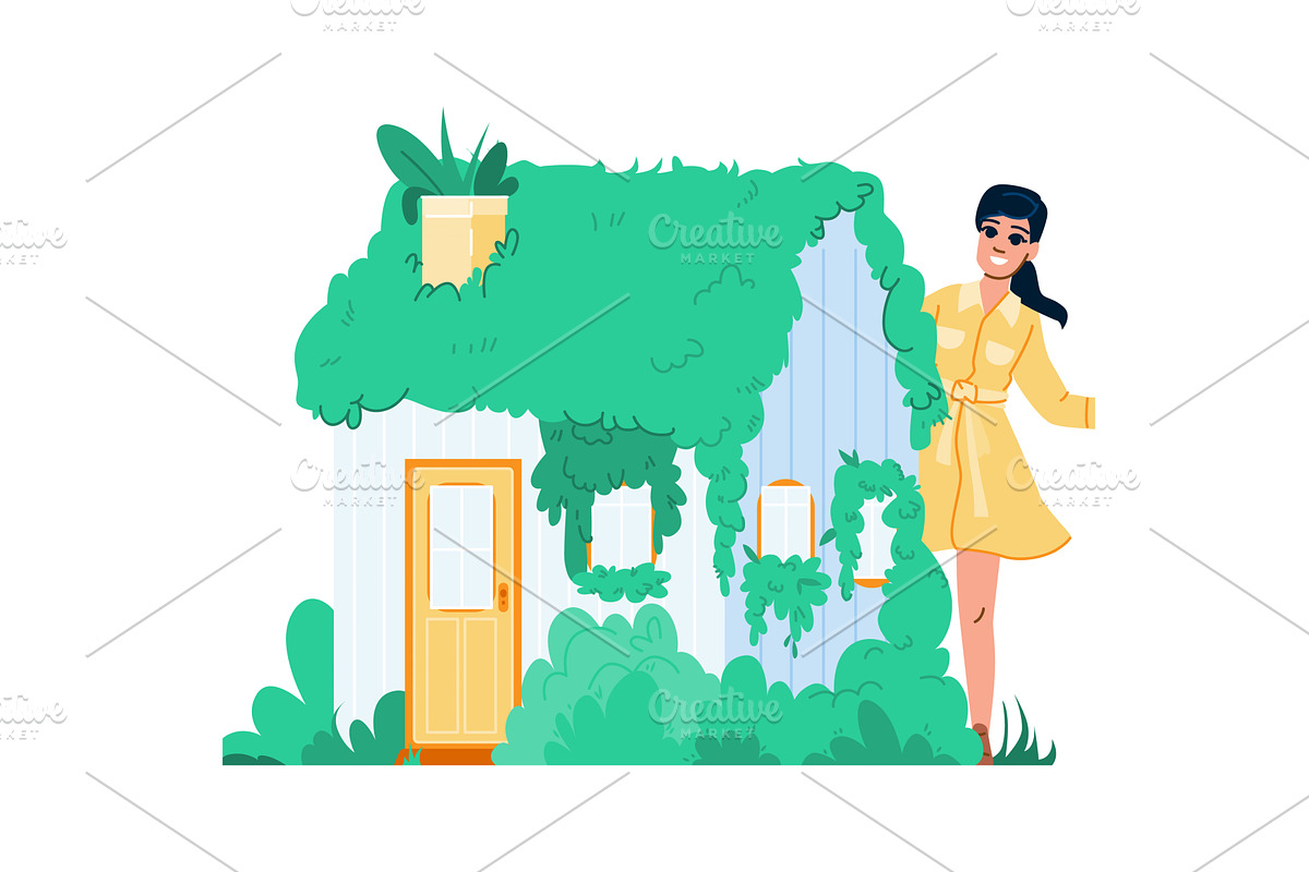 Woman presenting eco friendly house, an Object Illustration by pikepicture