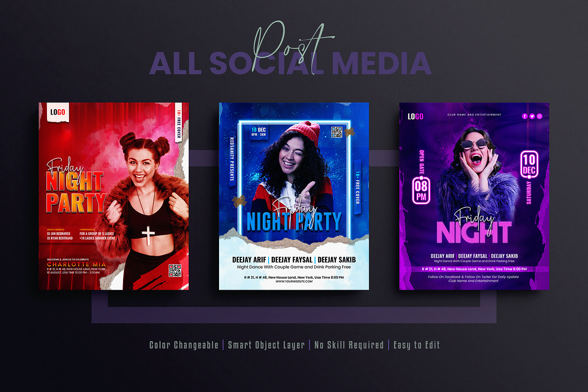 Night Party Social Media Post Set, a Social Media Template by Creative_View (Photo 6 of 8)