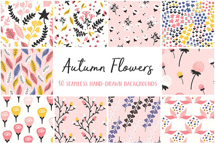 Autumn Flowers Seamless Patterns